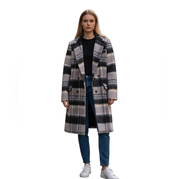 Vintage Forever 21 Jacket Duster All Over Curve Long-Line Overcoat Shadow Check - Picture 4 of 15